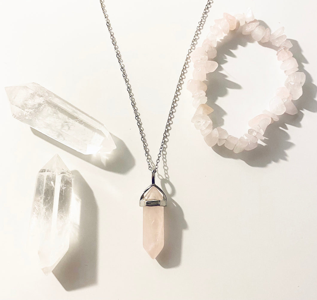 Rose Quartz necklace & bracelet