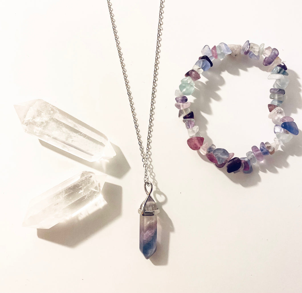 Fluorite Crystal Necklace and bracelet