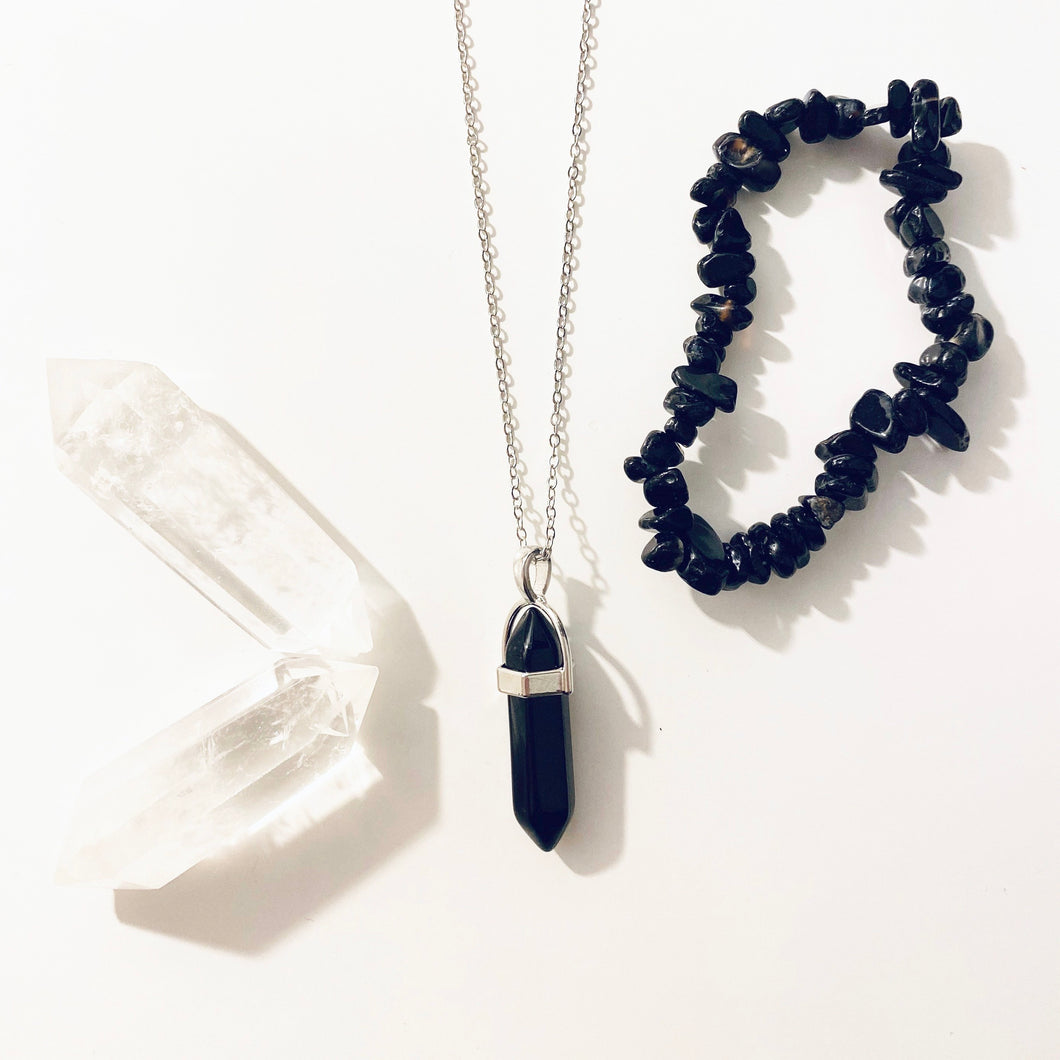 Black Obsidian Necklace and Bracelet